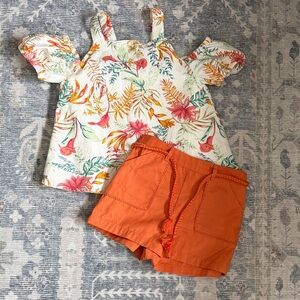 ✨5/$25✨Tropical Print Cold-Shoulder Top with Orange Shorts